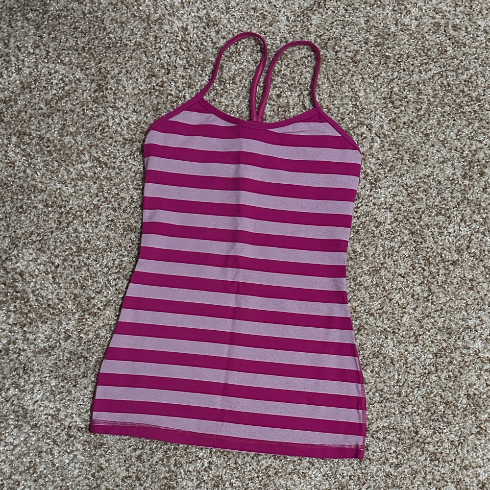 lululemon athletica Pink and White Striped Tank Top
